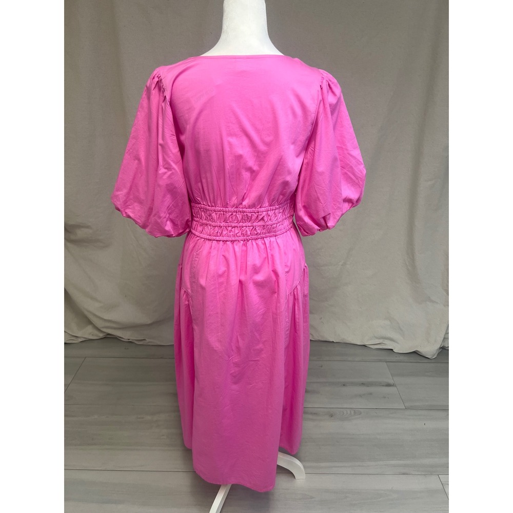 Boho Old Navy Midi Dress Pink Puff Sleeve Smocked Waist Sz M Barbiecore NWT Chic - Picture 4 of 8
